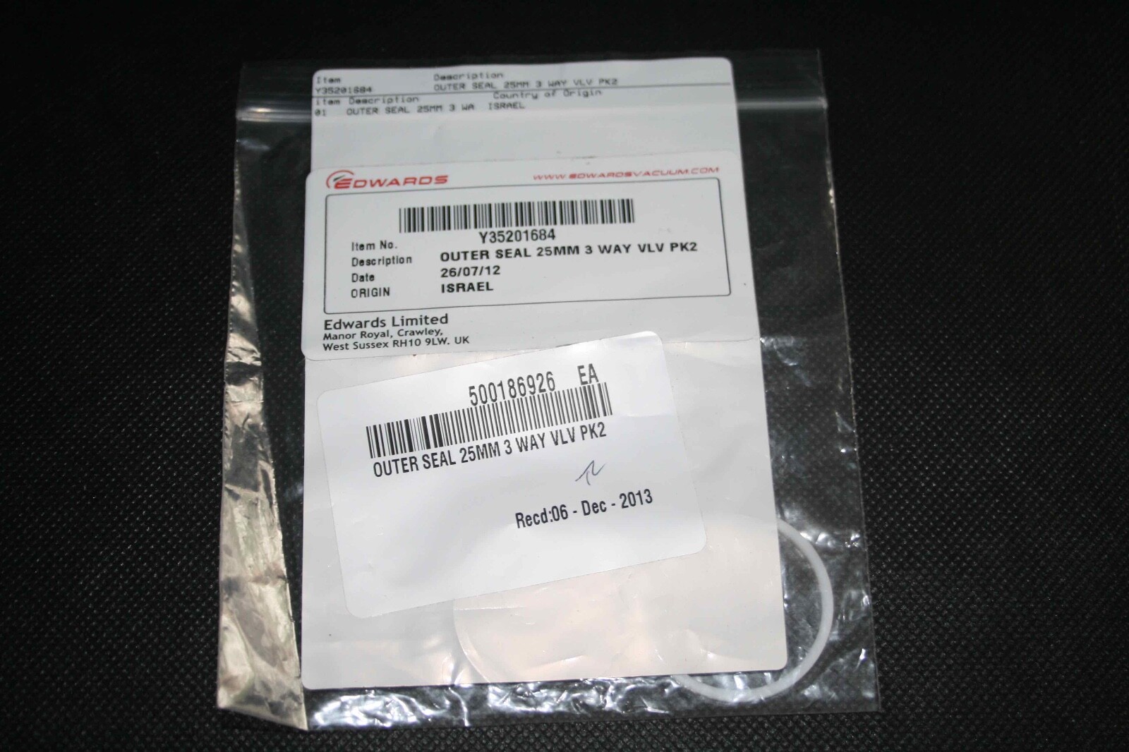 EDWARDS VACUUM - Outer Seal 25mm 3 Way Valve - 2/Pack - Y35201684 LAB