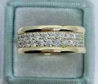 2 Ct Round Cut Real Moissanite Men's Wedding Band Ring 14K Yellow Gold Plated