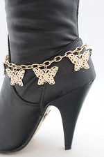 New Women Gold Metal Chain Boot Butterfly Bracelet Western High Heels Shoe Charm