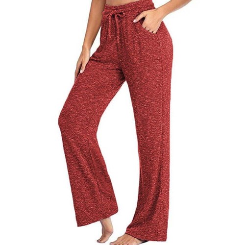 Womens High Waist Casual Yoga Pants Flare Leg Long Drawstring Trousers Leggings - Picture 7 of 20