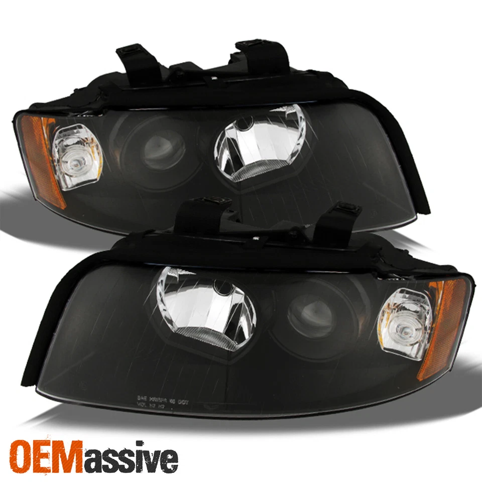 Fit 2002-2005 Audi A4/S4 Black Replacement Projector Headlights L+R - Image 2 of 4
