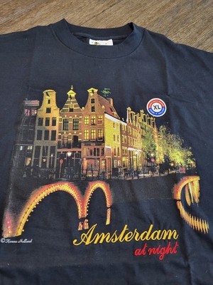 Vintage 1982 NEW Single Stitch Amsterdam Night Tourist T Shirt Black XLARGE A43