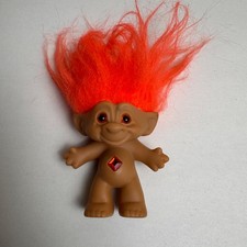 Treasure Troll Doll Unisex 4 Inch Neon Orange Gem Belly Vintage Ace Novelty