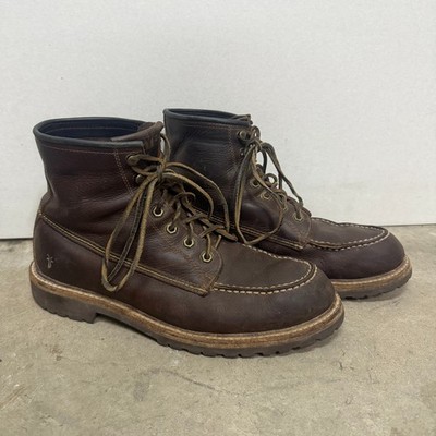 Frye Mens Brown Leather Moc Toe Lace Up Work Boots Lug Sole