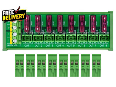 DIN Rail DC Power Distribution Fuse Module 5 32V 8 Channel Pluggable HD064RT 