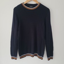 Mens NEW LOOK Jumper Medium Black Brown White Waffle Knit Cotton Round Neck