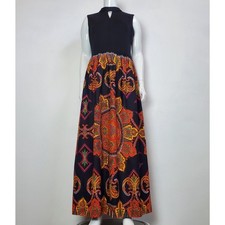 Vintage 60s Black Paisley Maxi Dress