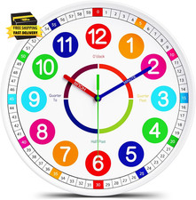 Kids Wall Clock - Non-Ticking, Battery-Operated Time Teaching Clock for Kids, Id