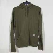 Carhartt Relaxed Fit Waffle Knit Thermal Hoodie Shirt Olive Green Women Small