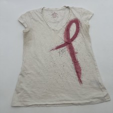 Calvin Klein T-shirt Women XS White  Pink Glitter V-Neck  . 24058