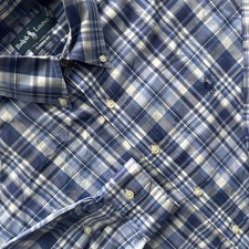 Ralph Lauren Classic Fit Button Down Shirt Men s XL Blue White Plaid Long Sleeve