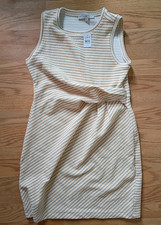 LOFT Ivory Beige Striped Knit Sleeveless Sheath Dress Round Neck Knee Pullover S