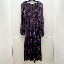 Lauren Ralph Lauren Purple Brown Floral Chiffon V-Neck A-Line Midi Dress 6