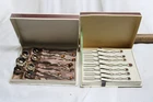 VINTAGE SILVERPLATED APPETIZER SPOONS & FORKS BALTIC SEA AMBER HANDLES W/ BOXES