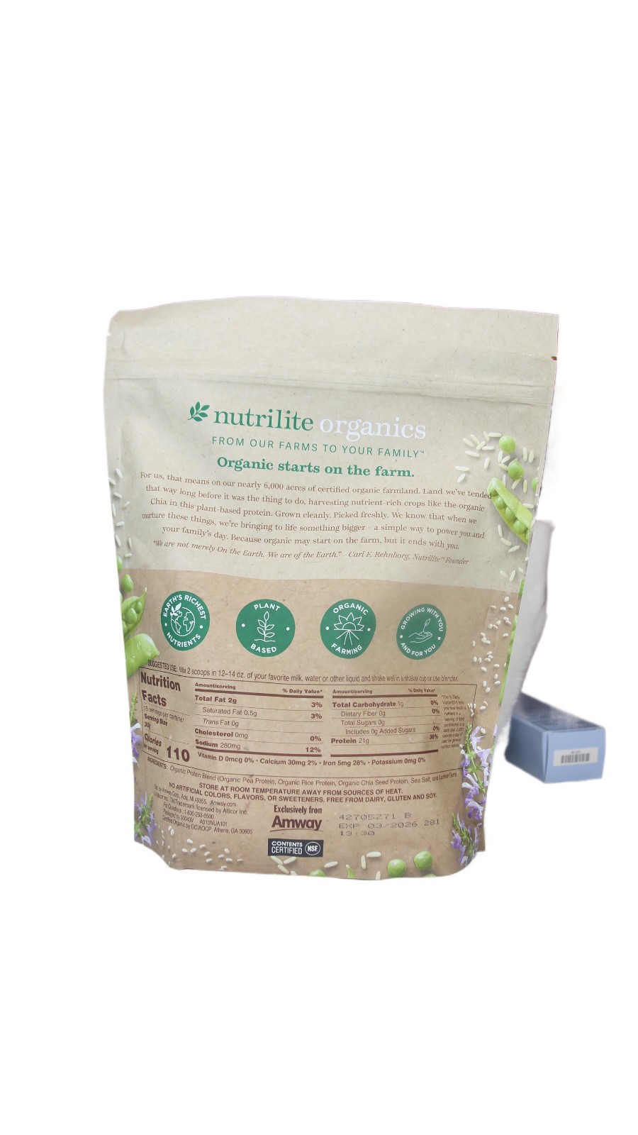 Nutrilite Organics All in One Meal Powder  by Amway – Unflavored - Exp. 10/2026