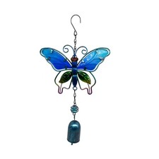 Image of Butterfly Wind Chime Aluminium Tubes Painted Glass Home Decor Hanging Ornament