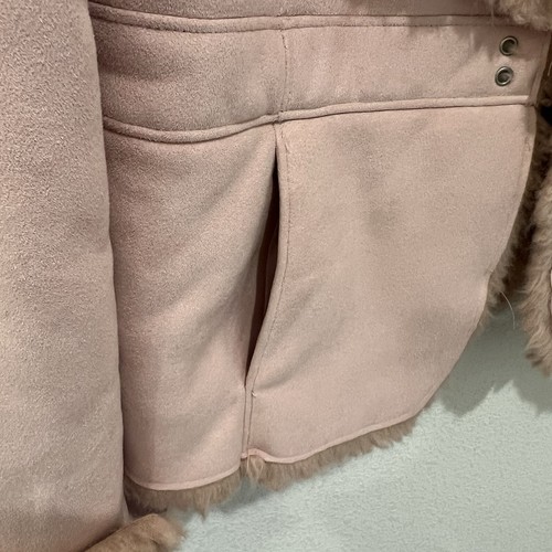 Vintage Y2K Esprit Suede Faux Fur Lined Penny Lane Coat Pink Sz M - Picture 5 of 14