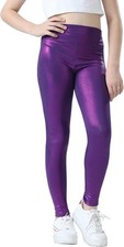 Girls Metallic Active Leggings Size 4-14 Years Shiny Sparkly 4-5T, Purple