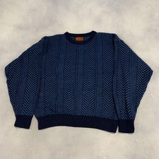 Vintage Abstract Knitted Jumper Patterned Grandad Knit Sweater Men's L