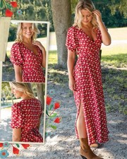 Natural Life Sophia Wrap Dress XS Maxi Puff Sleeve Ditsy Floral Cottage Country