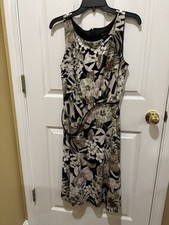 Nine West Women's Size 10 Fit Flare Summer Dress Black Lavender Green Sleeveless
