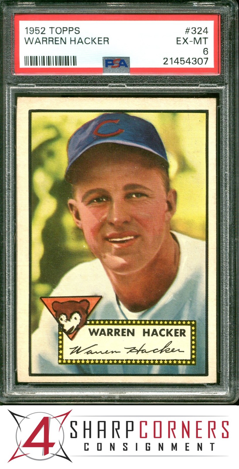 1952 TOPPS #324 WARREN HACKER CUBS PSA 6
