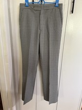 VTG 70s Men  s Brown Black Polyester Pants 30 X 31 Scovill Zip Plaid Houndstooth
