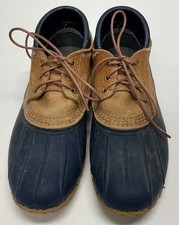 L.L. Bean Bean Boots Womens Size 7 Navy Tan Duck Shoes Made In USA Maine