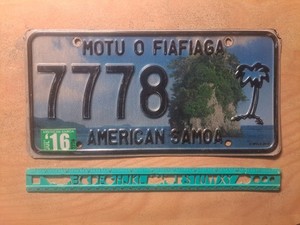 License Plate, American Samoa, 2016, Island, Ocean, Palm Tree, Triple 7: 7778