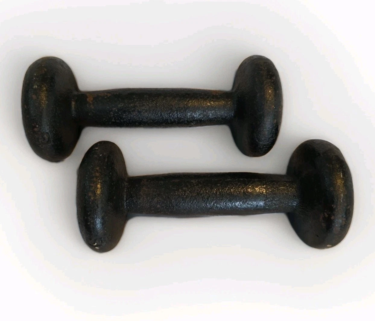 Lot of 2 Vintage 3 LB Cast Iron Round Pair of Dumbbells Black Antique Weight Set