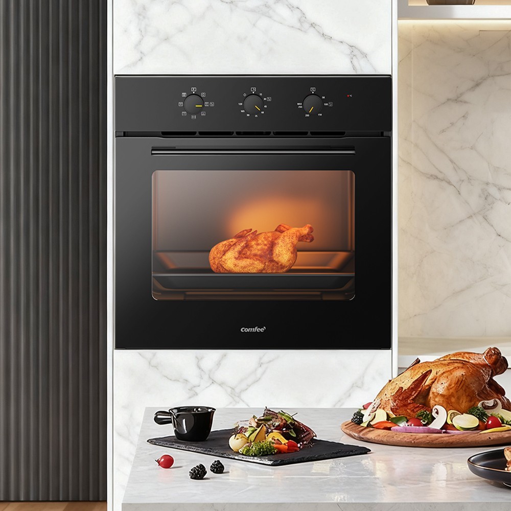 COMFEE 60L Single Electric Built-in Fan Oven, 60cm Wide, 8 Function with Air Fry 2