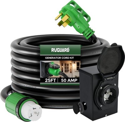 25ft 50A Generator Cord & Power Inlet Box Combo - ETL Listed Emergency Kit