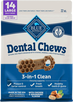 Dental Chews Large Natural Dog Treats, Chicken & Spearmint 22-Oz Bag (14 Count)