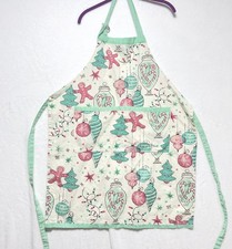 Retro Christmas Apron Holiday Cooking Baking Gingerbread Trees Whimsical