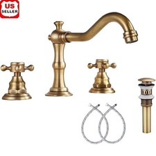 8 Inch 2 Handles 3 Holes Widespread Bathroom Sink Faucet Antique Brass Vanity