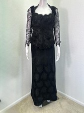 Vtg San Carlin 10 Black Jacquard Satin Brocade Bodice Gothic Black Wedding Gown