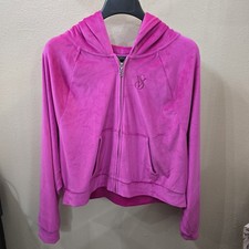 Victoria's Secret Womens Hot Pink Velour Crop Hoodie Plush Large