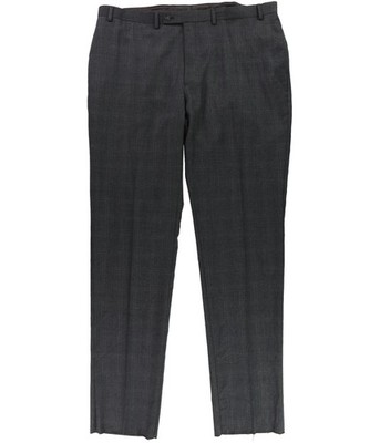 Calvin Klein Mens Windowpane Straight Leg Slacks Dress Pants, Grey, 48W