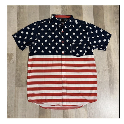 Fifth Sun Button Down Shirt Men's Large American Flag Stars Stripes Short Sleeve