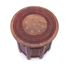 Handmade Indian Wooden Octagon Table – Gold Brass Inlay Side/End Table Furniture