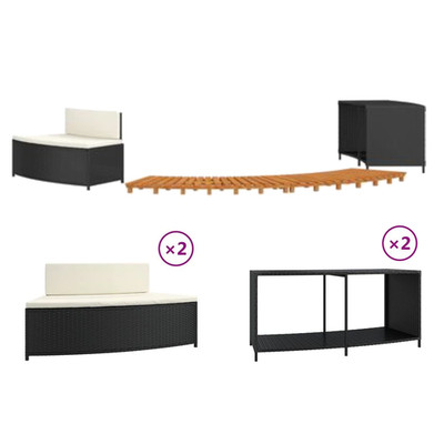 Whirlpool-Bänke Whirlpool-Umrandung Loungemöbel mit Auflagen 2 Stk. Poly-Rattan