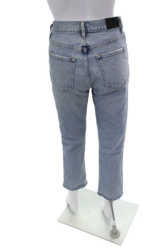 Pantalones de mezclilla rectos de tiro alto con botones de algodón para mujer Goldsign azul talla 26 Foto 3 de 4