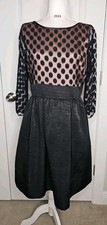 ELIZA J Illusion Dress Womens Black Polka Dot Overlay Fit & Flare Sheer Size 10