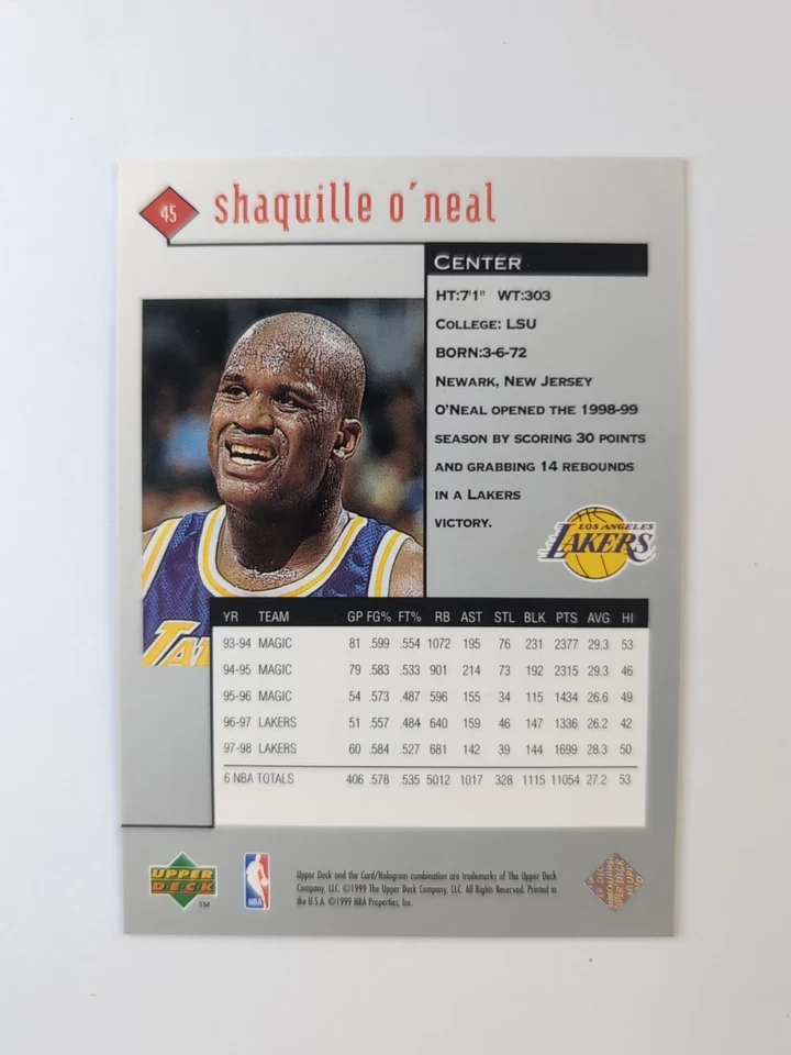 1998-99 Upper Deck Black Diamond Shaquille O'Neal #45 - Image 2 of 2