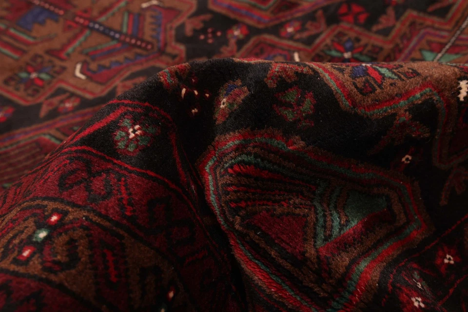 Alfombra de lana oriental anudada a mano vintage negra, marrón tradicional de 3'8" x 6'8" Foto 3 de 4