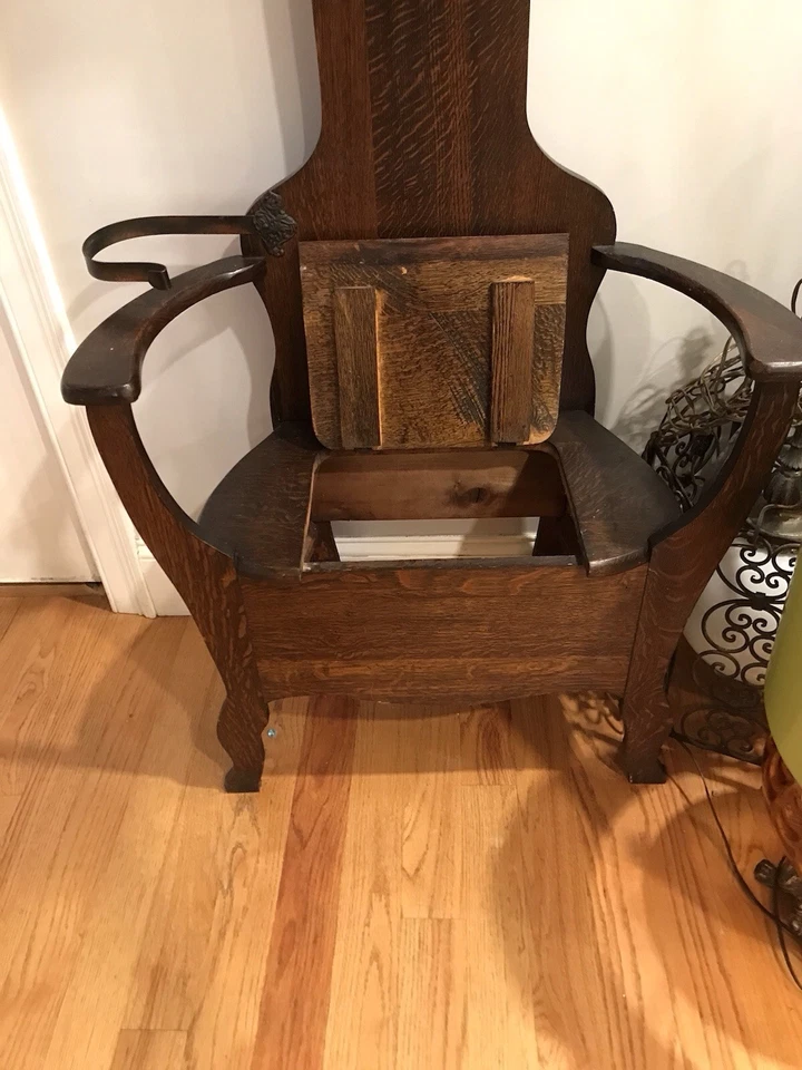 古董橡木厅座椅架带树伞设计 1900 年代 — 第 3/4 张图片