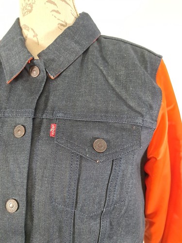 LEVI'S Chicago Bears Varsity Jacket NFL Denim Navy Orange BNWT Women's Size XL - Picture 2 of 24