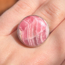 Rhodochrosite Sterling Silver Ring 8.25 Artisan Handmade Pink Gemstone Jewelry