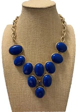 Blue Bubble Necklace Bib Statement Fashion  Collar Gold Tone Adjustable Length