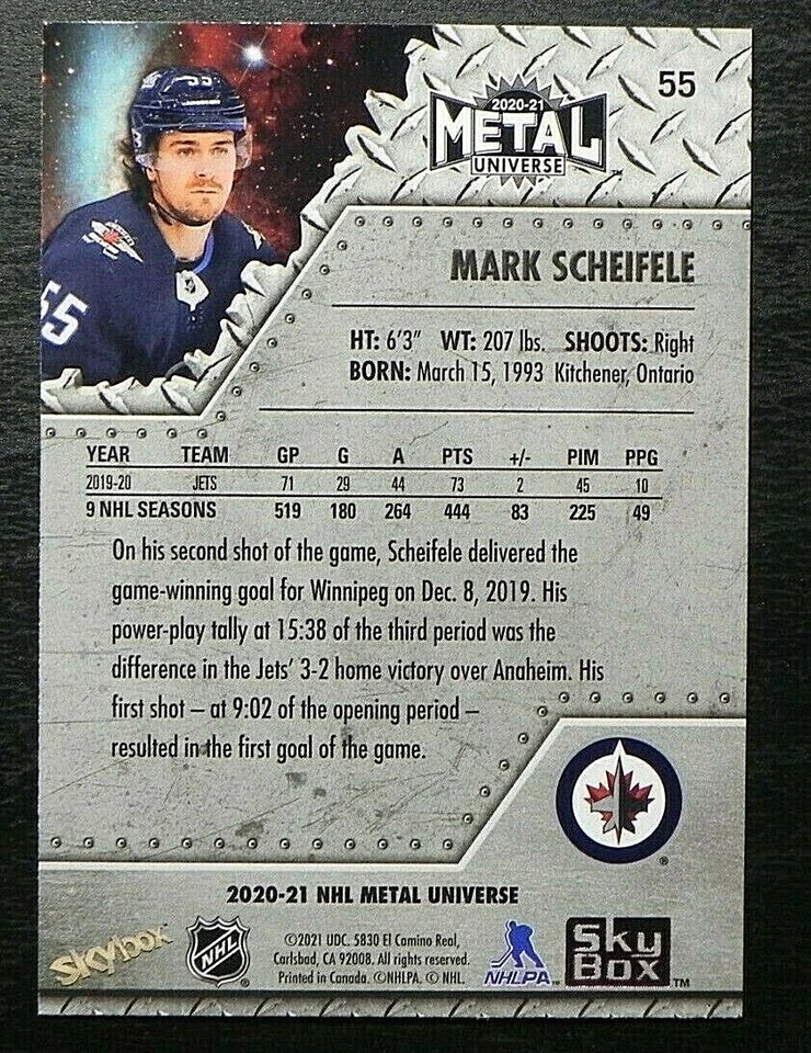 2020-21 20/21 Skybox Metal Universe #55 Mark Scheifele Winnipeg Jets - Image 2 of 2